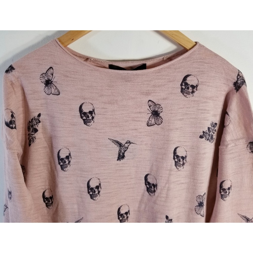 Skull Cashmere Dru Cotton Knit Skull Print Sweater Rose Pink NWT Sizes XS S - Picture 12 of 16